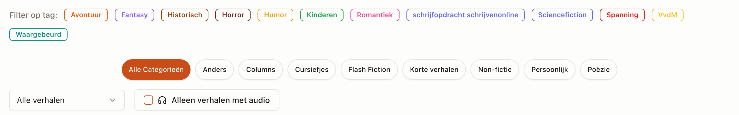 Tags voor genre en sfeer, categorieën voor het soort tekst