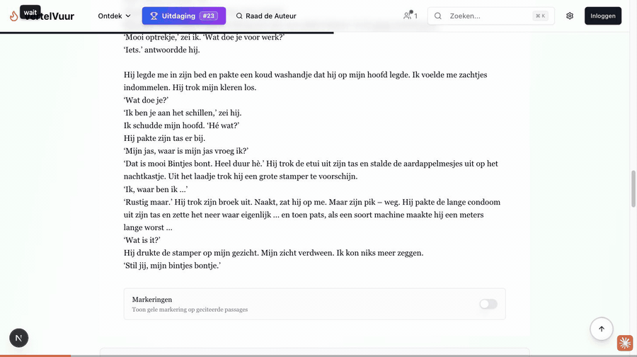 De schakelaar onder het verhaal zet de markeringen aan